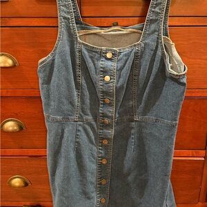 Button-Front Denim Jumper Dress - Blue